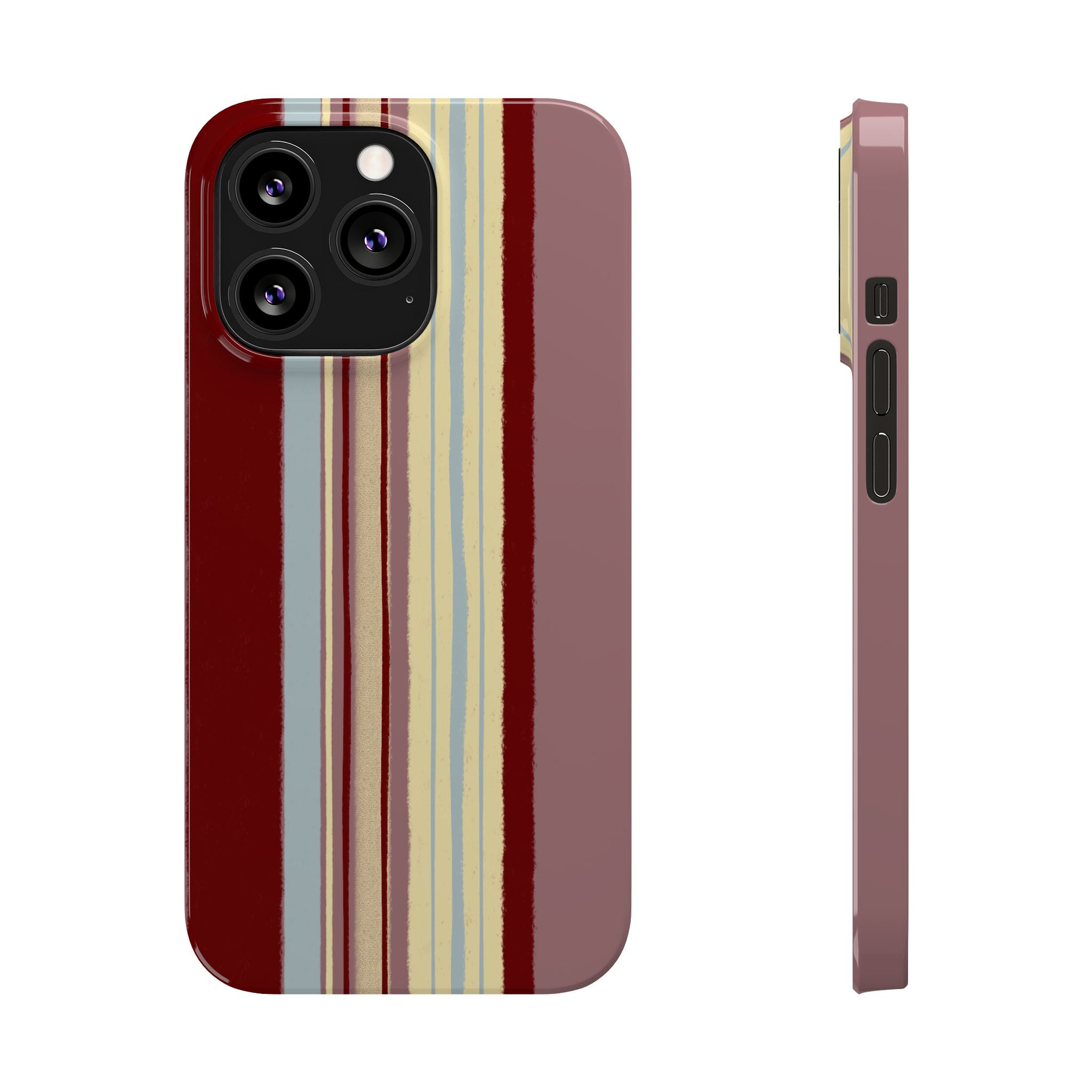 Slim Phone Case — Retro Vertical Stripe Design (Red, Blush, Cream)