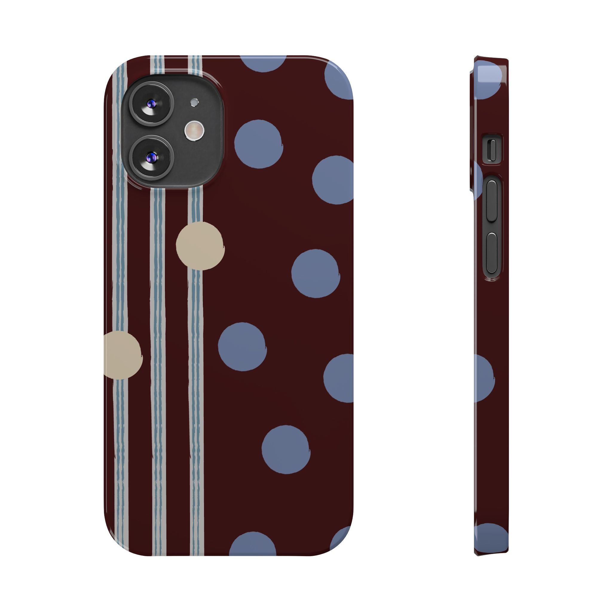 Polka Dot & Stripe Slim Phone Case — Burgundy Blue Retro Pattern