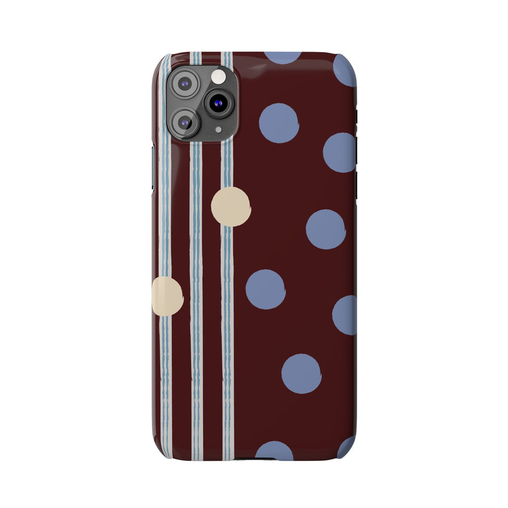 Polka Dot & Stripe Slim Phone Case — Burgundy Blue Retro Pattern