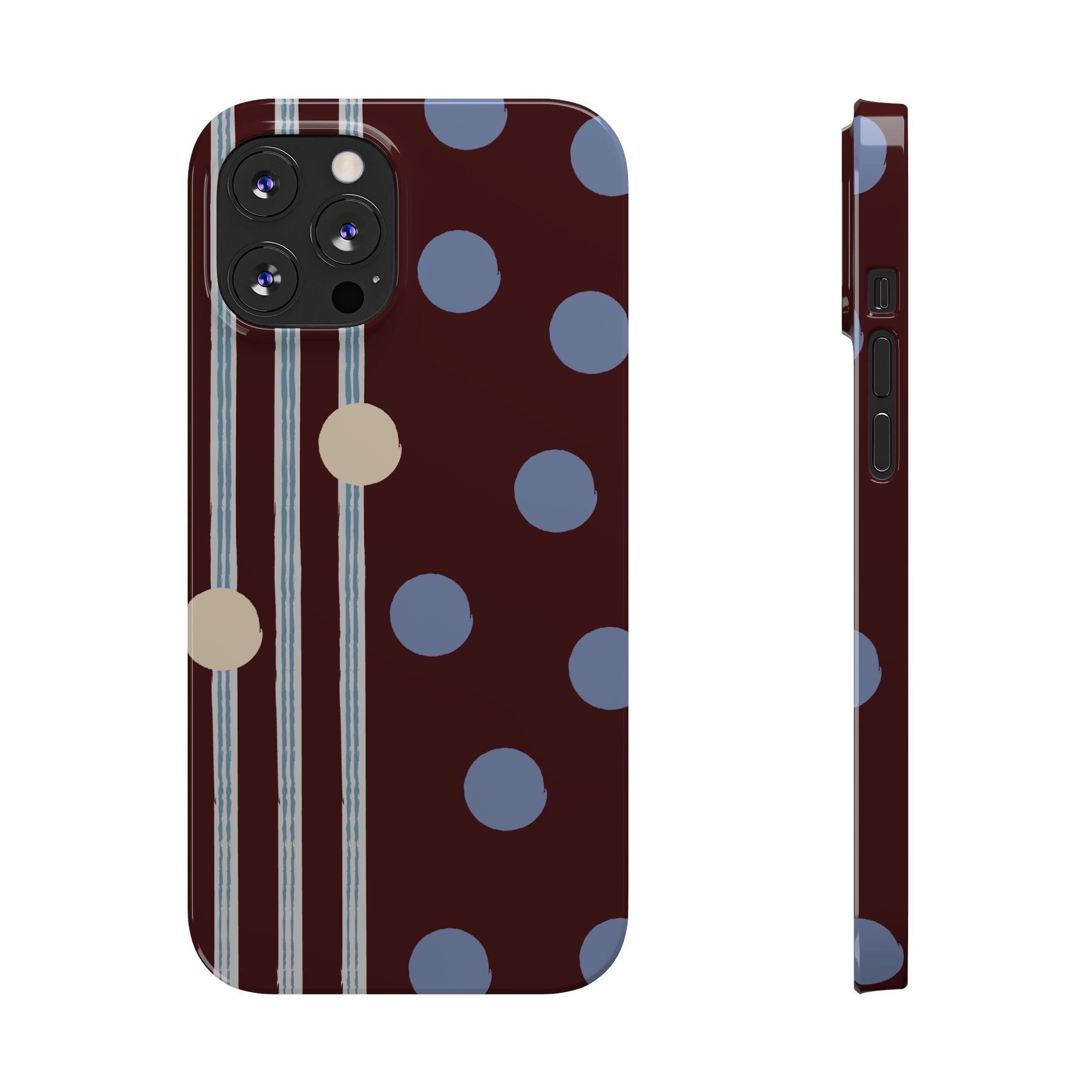 Polka Dot & Stripe Slim Phone Case — Burgundy Blue Retro Pattern