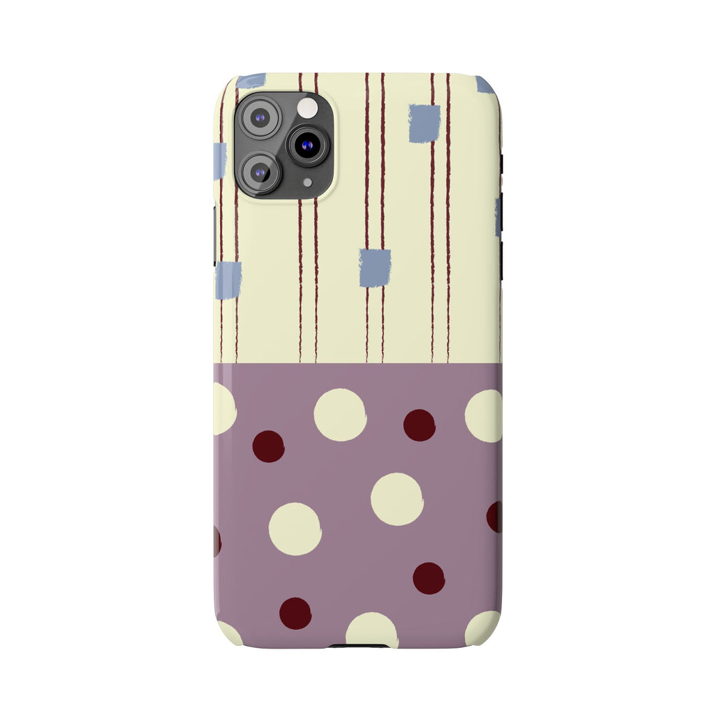 Slim Phone Case — Retro Polka Dot & Stripes Design, Lavender Plum