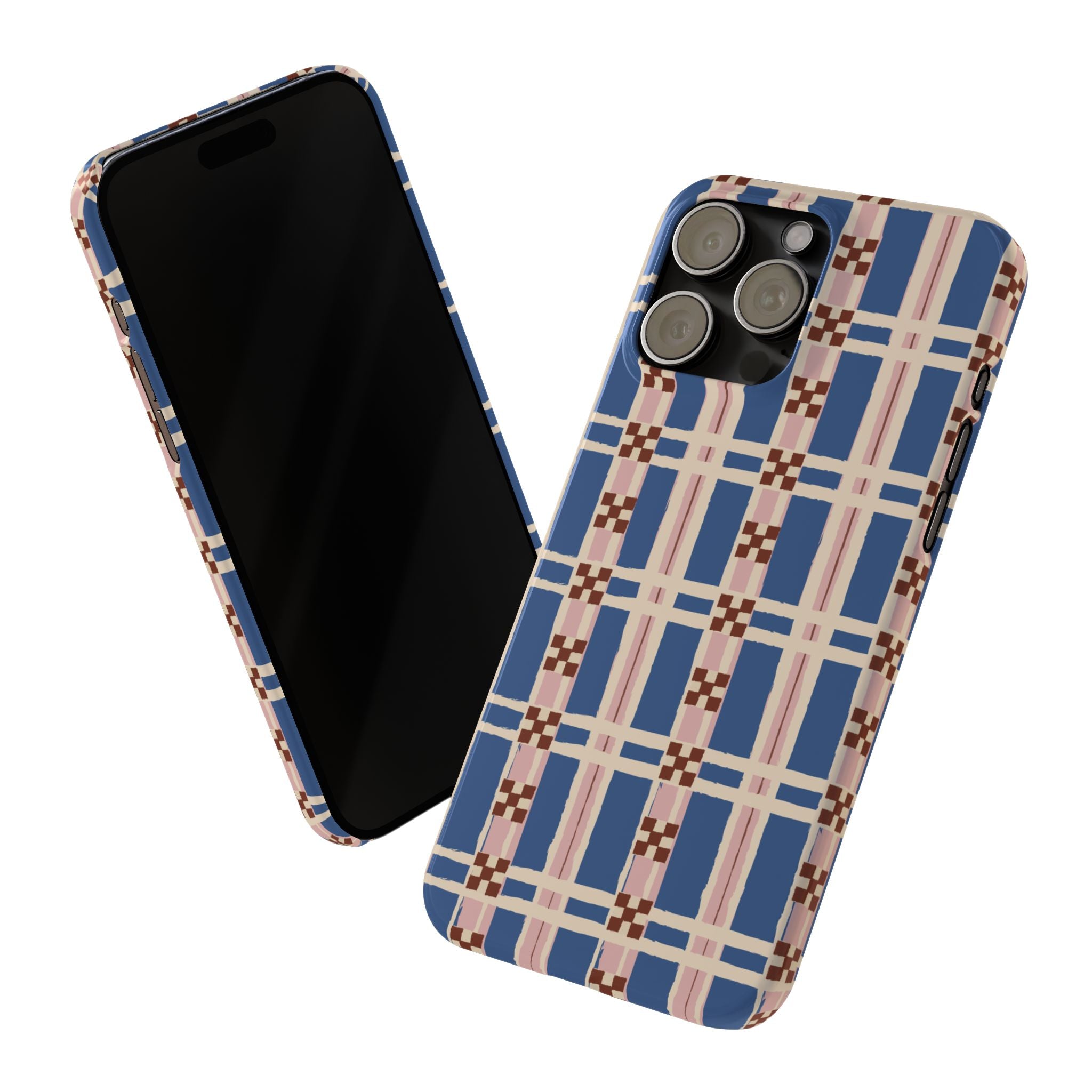 Slim Phone Case — Blue & Pink Retro Plaid Pattern
