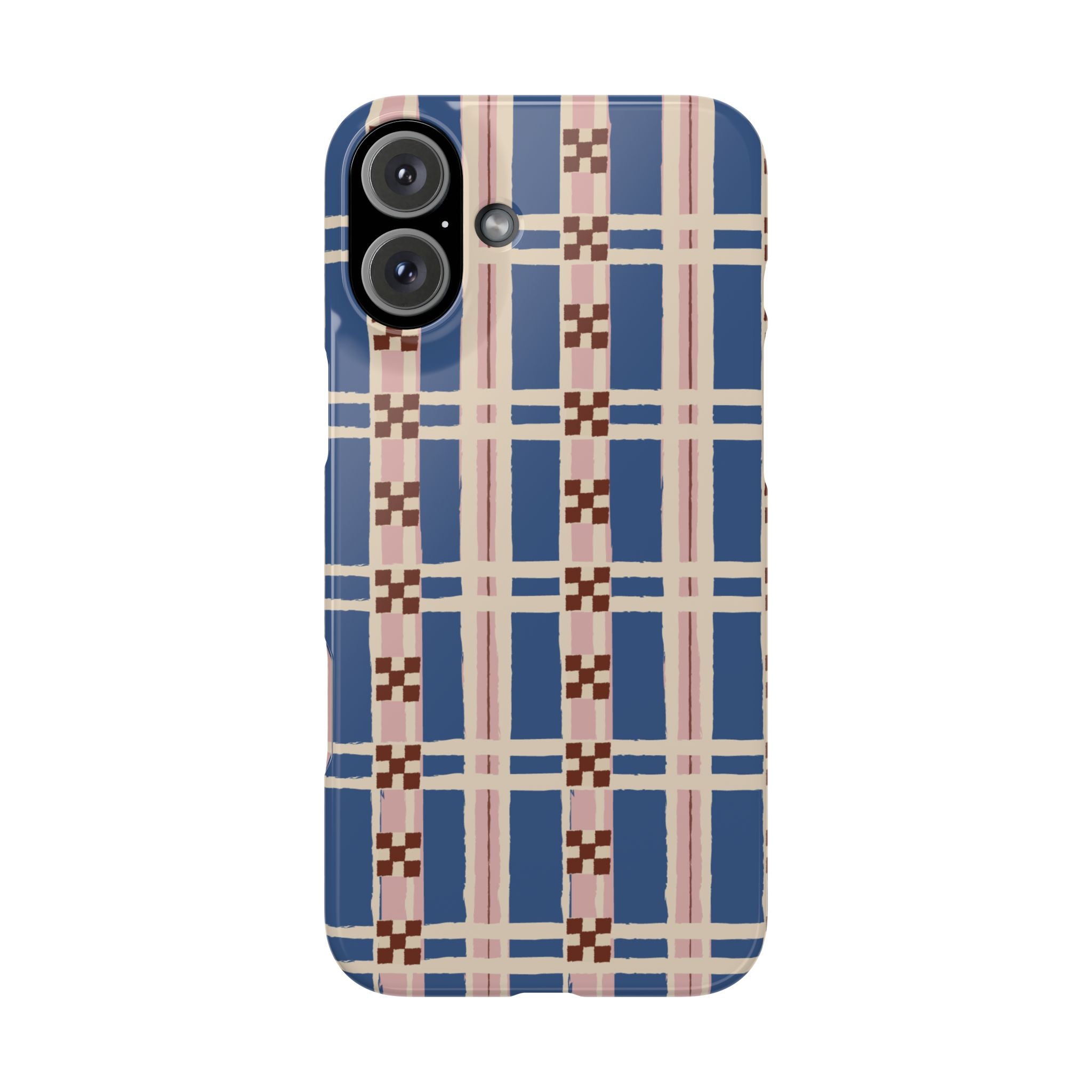 Slim Phone Case — Blue & Pink Retro Plaid Pattern